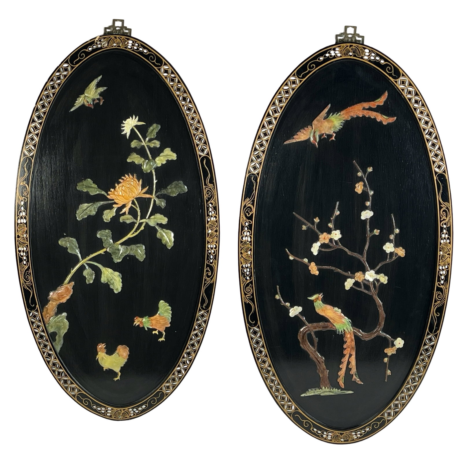 Chinese Inlaid Black Lacquer Panels- Birds (1 of 7)