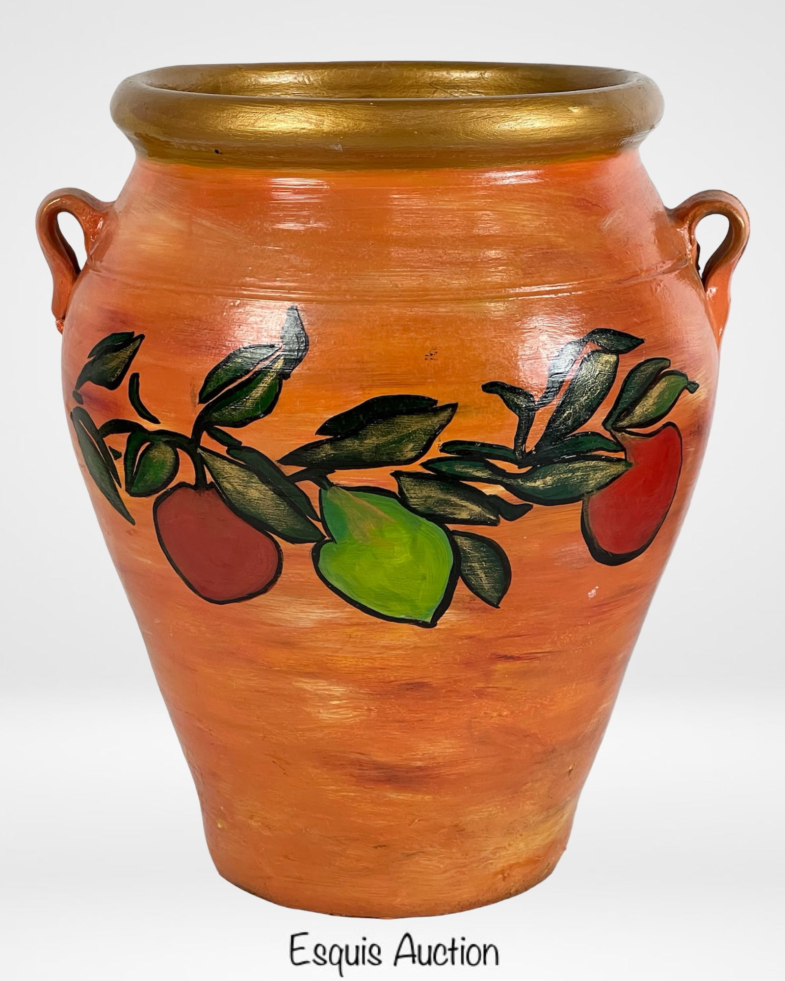 Hand-Painted Mexican Terracotta Pot- Fruit Motif (1 of 4)