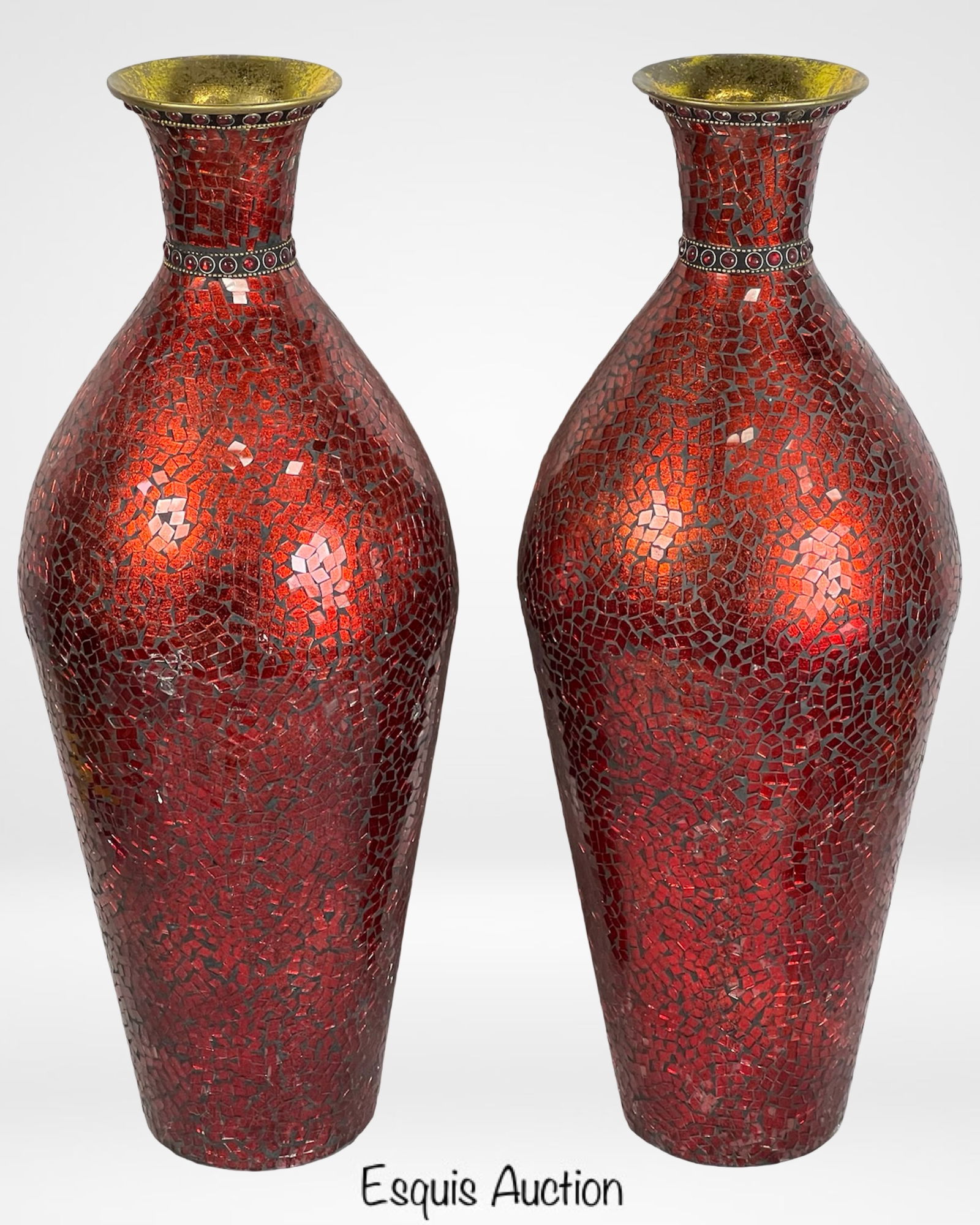Pair of 26" Tall Red Mosaic Floor Vases (1 of 2)