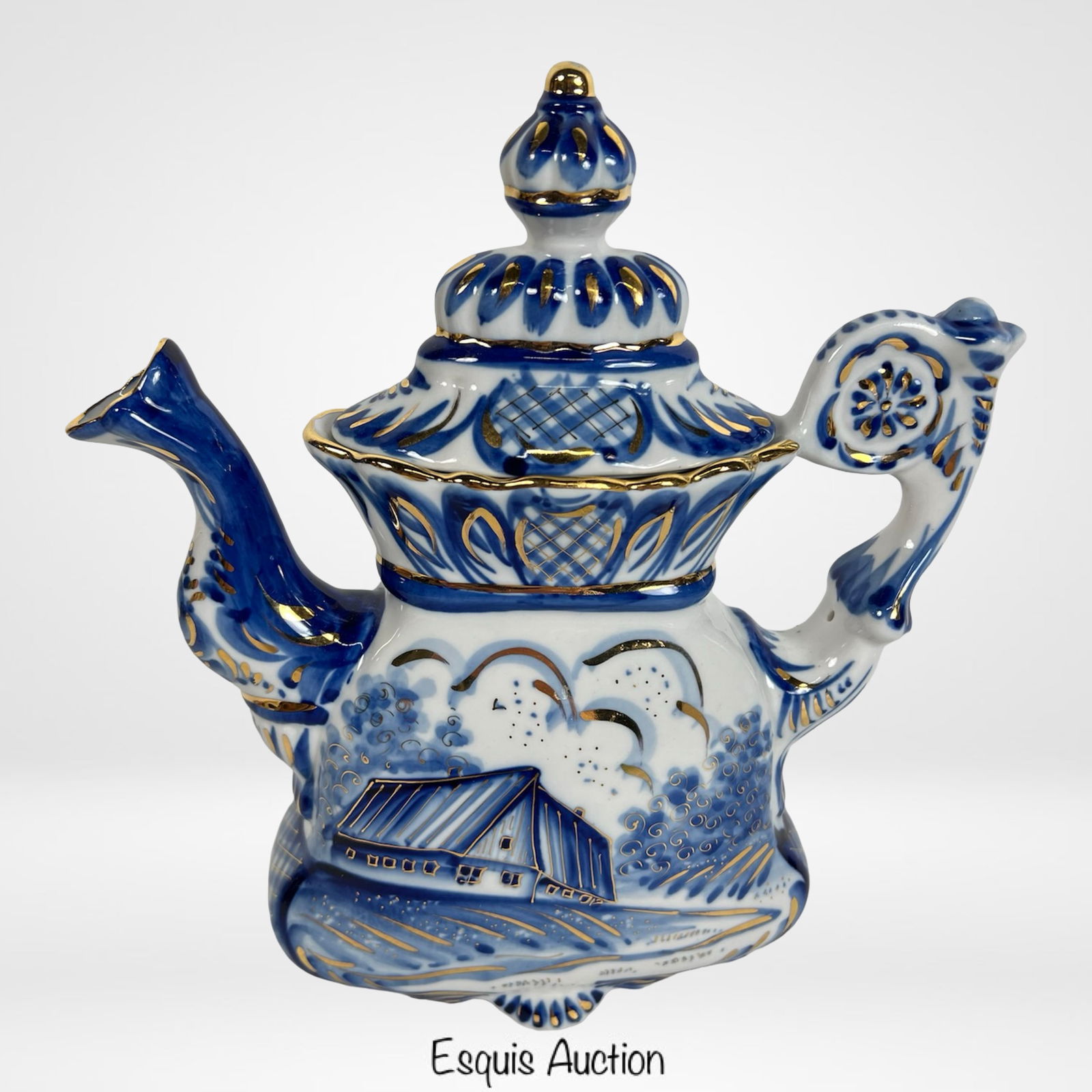 Gzhel Russian Hand-Painted Porcelain Teapot (1 of 4)