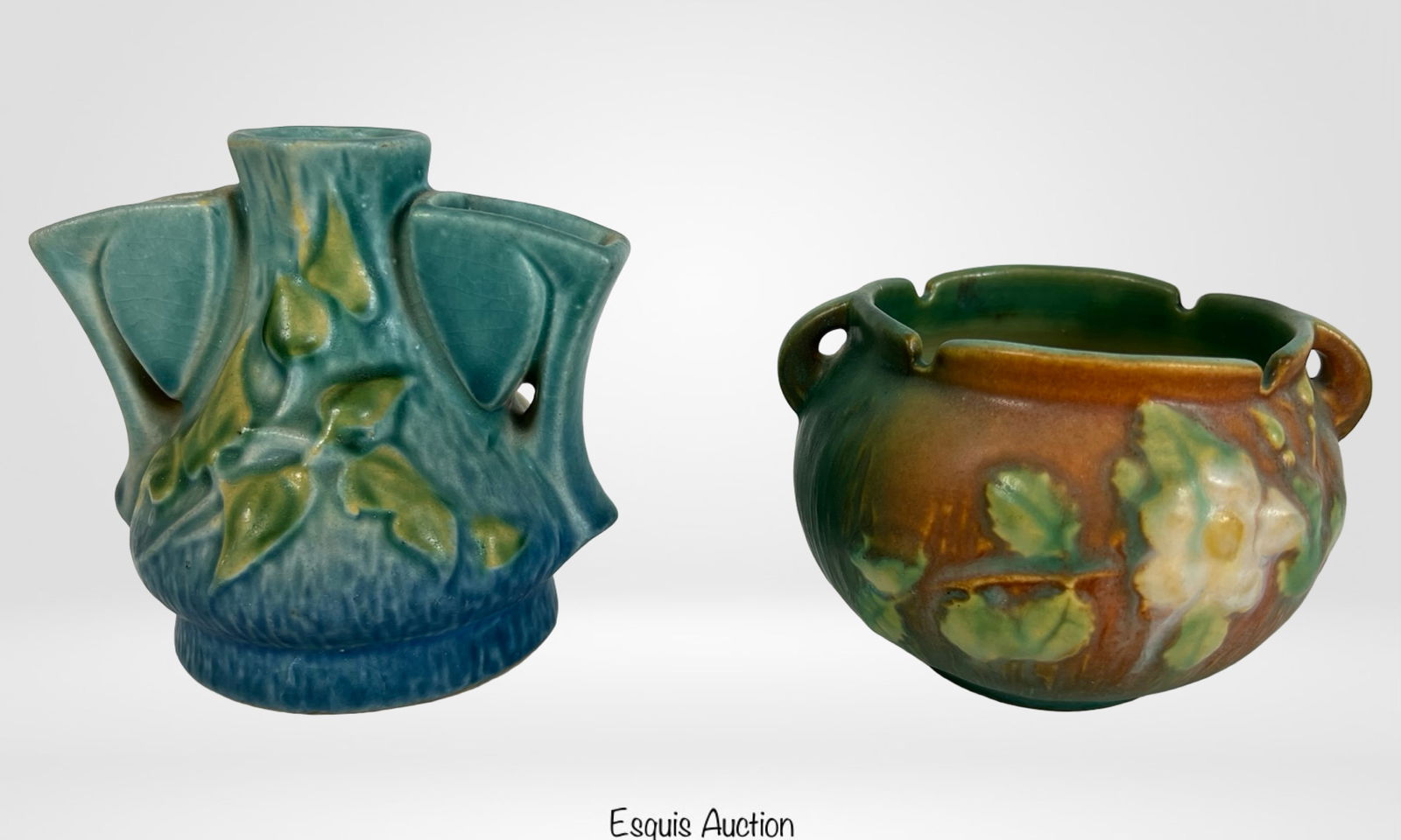 Roseville Pottery Clematis/ White Rose Vase & Bowl (1 of 4)