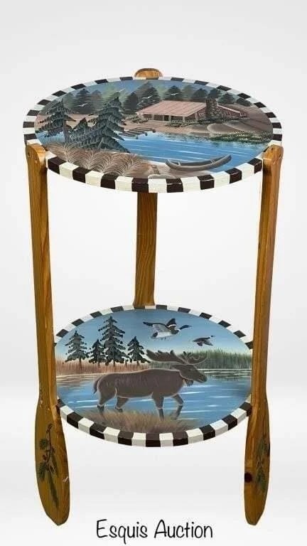 Rustic Hand-Painted Cottage-Style Side Table (1 of 3)