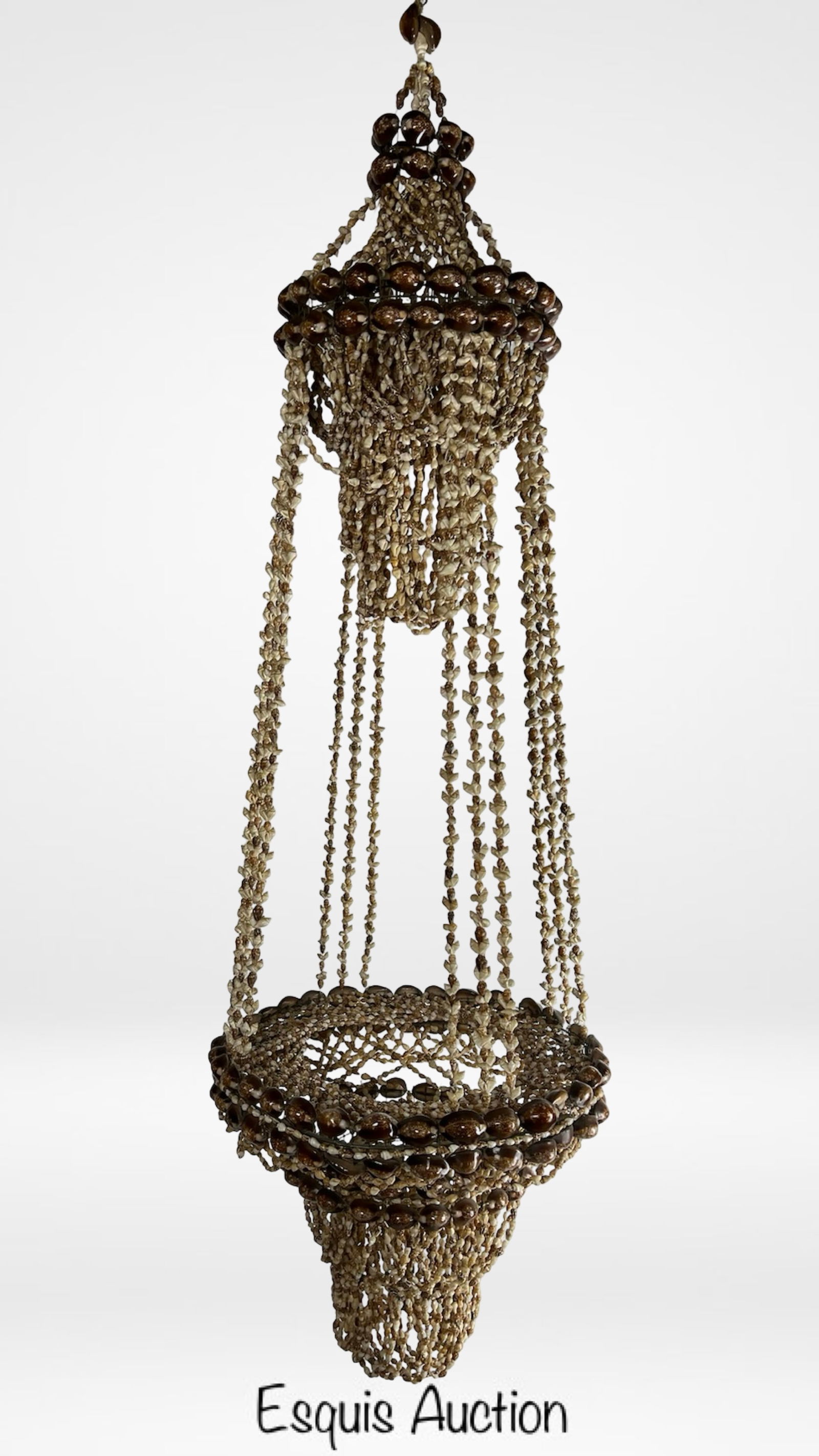 Vintage Shell and Cowrie Bead Hanging Chandelier (1 of 4)