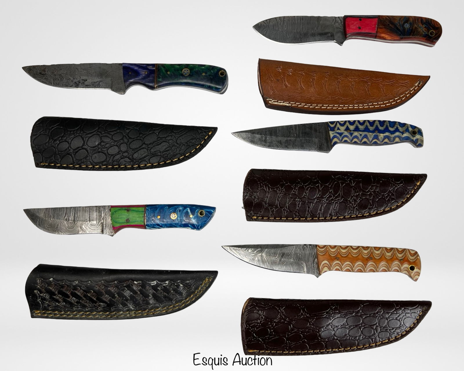 Five Damascus Steel Hunting & Skinning Knives (1 of 3)