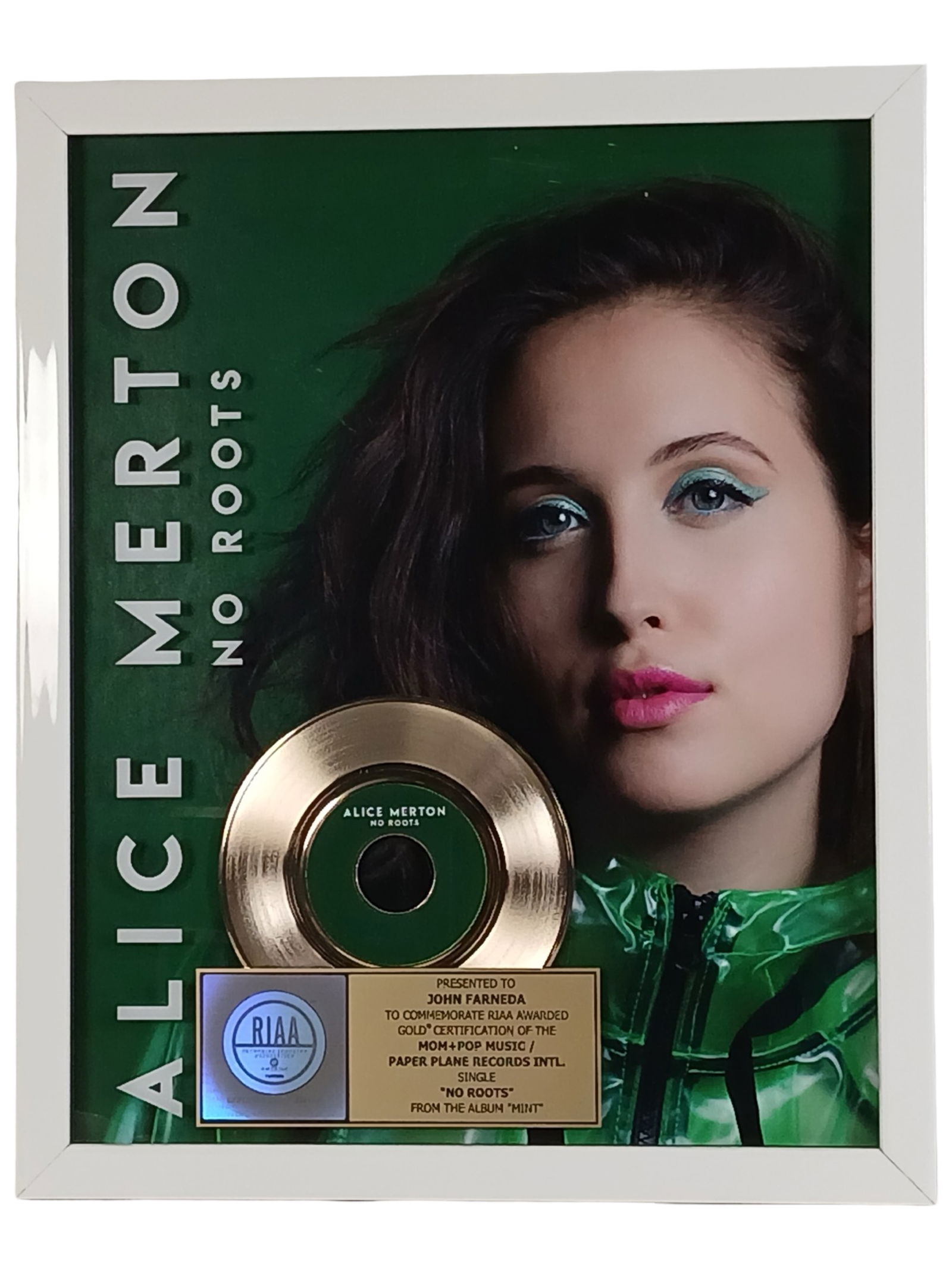 Alice Merton "No Roots" Gold Record Award Plaque (1 of 2)