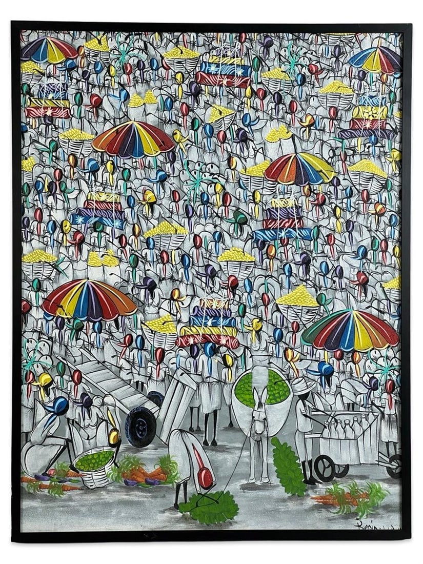 Haitian Market Scene - Vibrant Folk Art Painting (1 of 4)