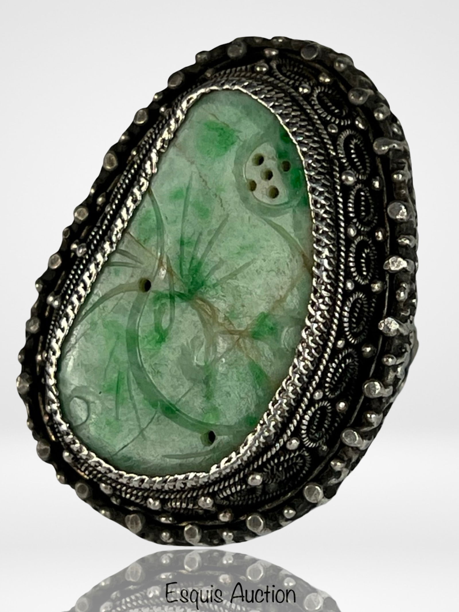Vintage Sterling Silver & Carved Jade Ring by Rowe (1 of 5)