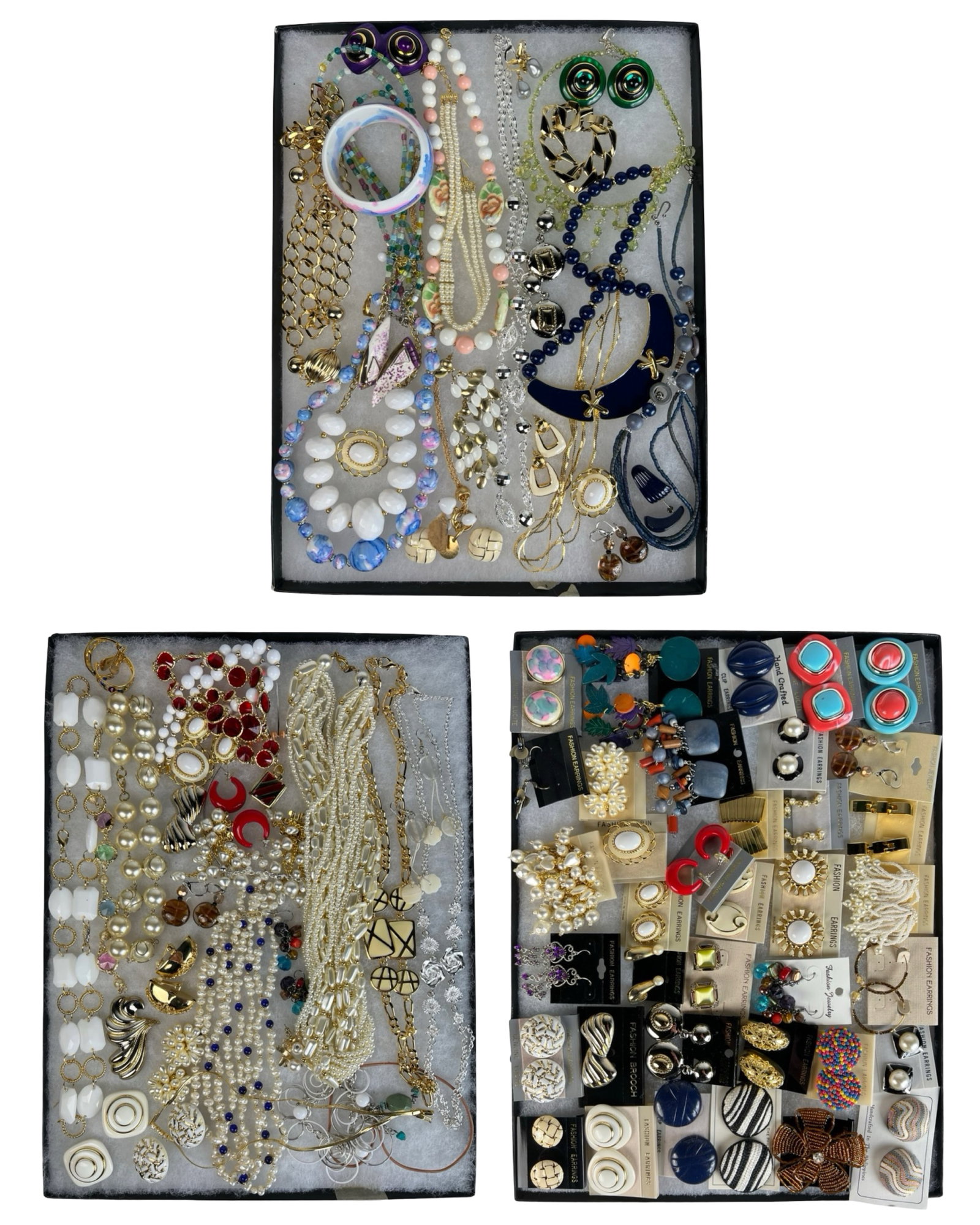 Assortment of Costume Jewelry - Sparkling Variety: Elevate your style with this dazzling Assortment of Costume Jewelry. Bursting with variety, this collection features an array of necklaces, earrings, bracelets, and more, each piece designed to add a 