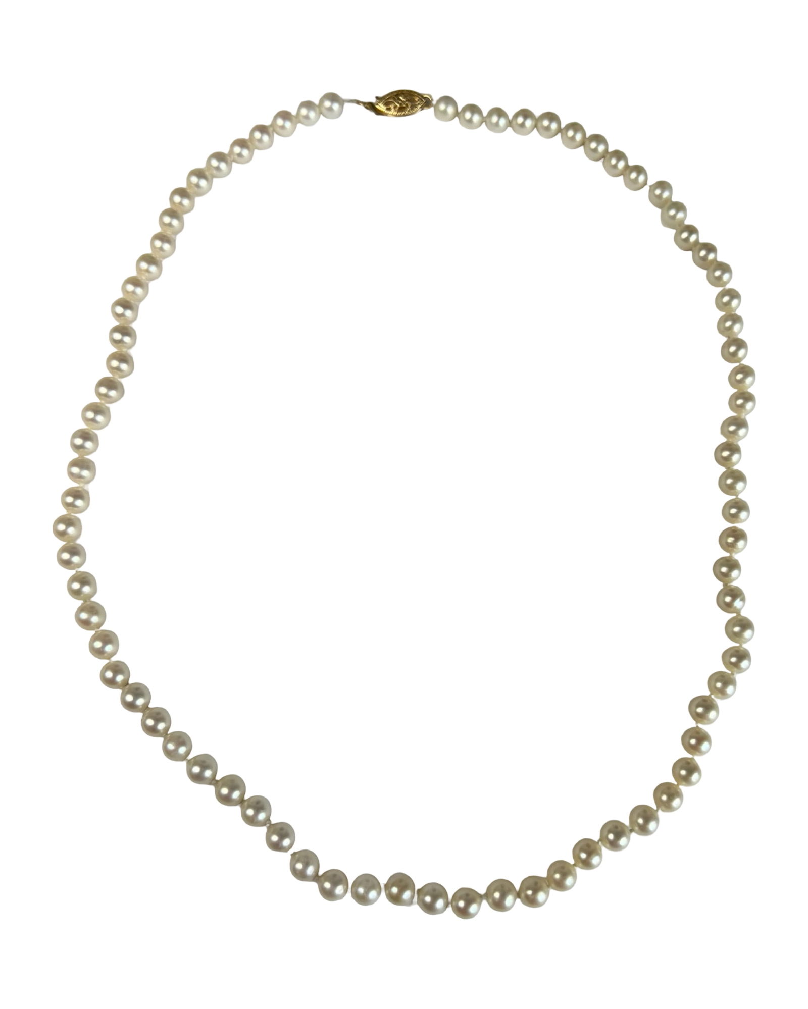 Genuine Cream Pearls Necklace with 14k Gold Clasp: Genuine Cream Pearls Necklace with 14k Gold Clasps. 17" long. Good Condition.