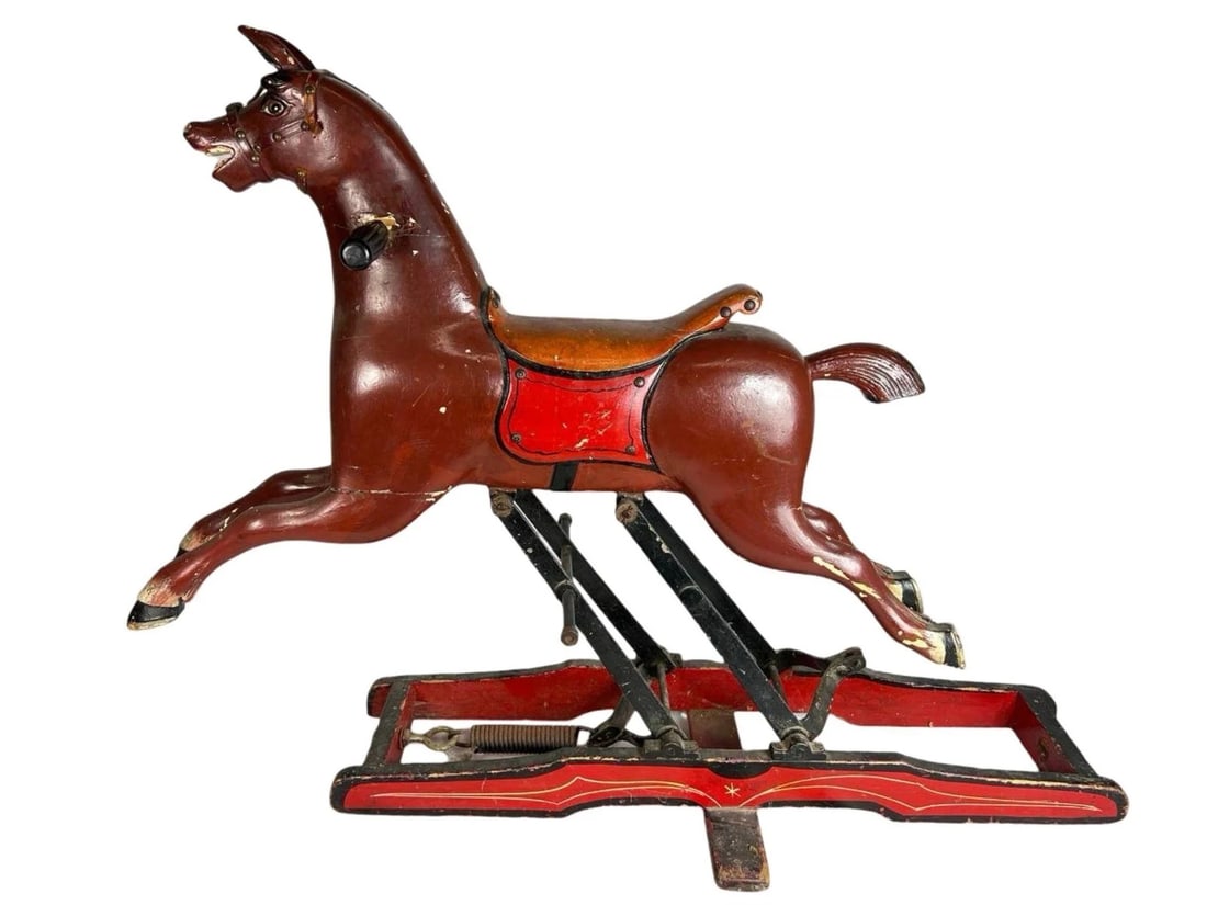 Antique Wooden Coil Spring Rocking Horse (1 of 5)