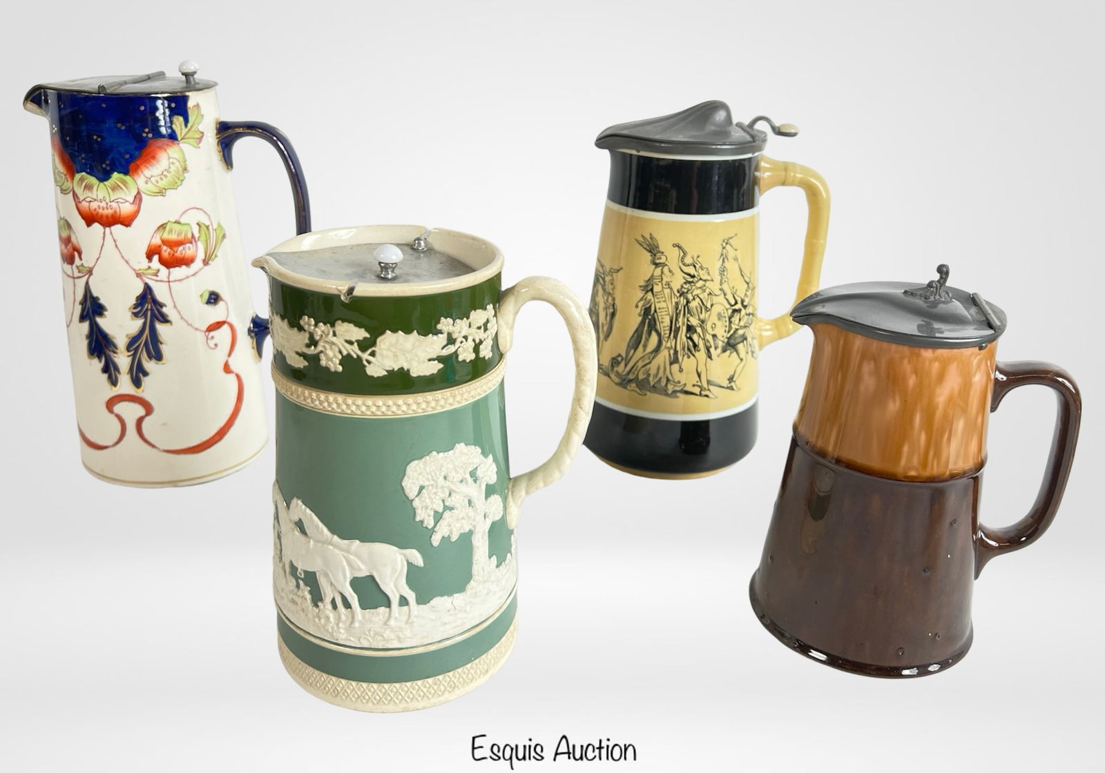 Antique Pottery and Stoneware Jugs w/ Pewter Lids (1 of 6)