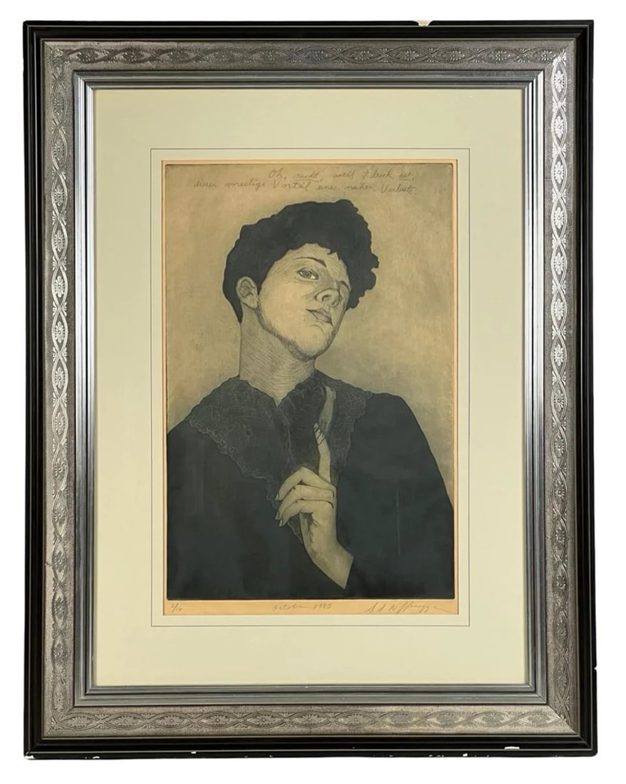 Audrey Niffenegger - "Rilke" Aquatint Etching: This evocative aquatint and etching by Audrey Niffenegger, titled "Rilke," is number 2 from a limited edition of 10, created in October 1985. The piece captures the introspective essence of poet Raine