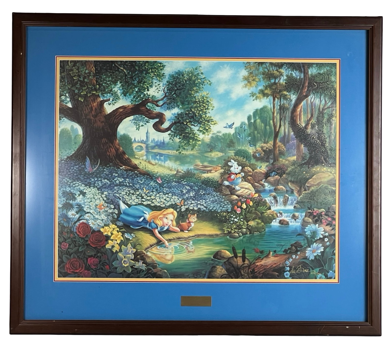 Tom duBois Alice's Magical Journey in Wonderland: A richly detailed and whimsical limited edition giclÃ©e on canvas by Tom duBois, titled Alice's Magical Journey in Wonderland. The scene captures Alice peering into a reflective stream, surrounded b