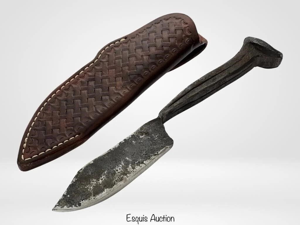 J.L Haynes Forged Steel Railway Spike Knife: Immerse yourself in the rugged heritage of the railway with the J.L. Haynes Forged Hardened Steel Vintage Railway Spike Custom Made Artist Knife, a unique blend of history and craftsmanship. Crafted f