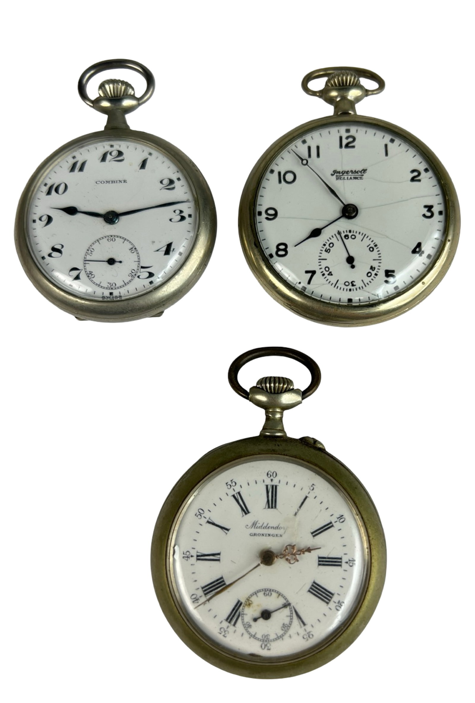 Group of Antique & Vintage Pocket Watches: Lot of 3 Antique & Vintage Pocket Watches. Untested, as found condition.