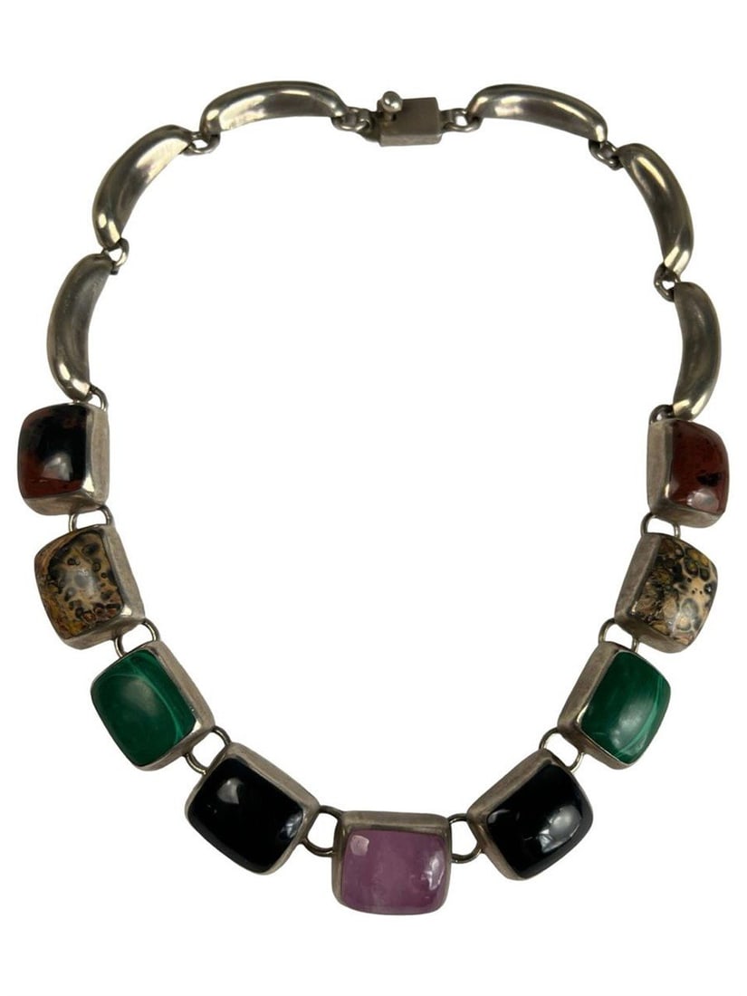 Taxco Sterling Silver Multi Gemstone Link Bracelet (1 of 5)