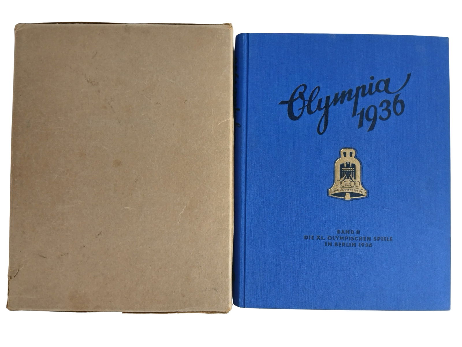 1936 Berlin Olympic Games Cigarette Card Album: Original 1936 Olympia 1936 Volume II cigarette card album, documenting the XI Olympic Games held in Berlin. Published by Cigaretten-Bilderdienst Altona-Bahrenfeld, this hardcover edition in blue cloth
