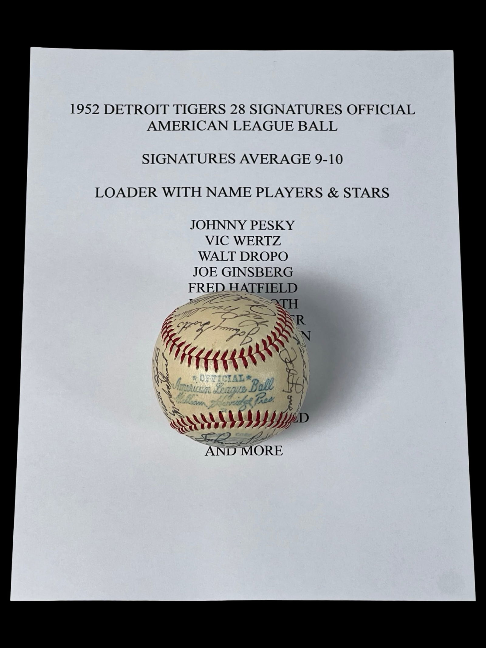 1952 Detroit Tigers Team Signed Baseball - 28 Sign (1 of 9)