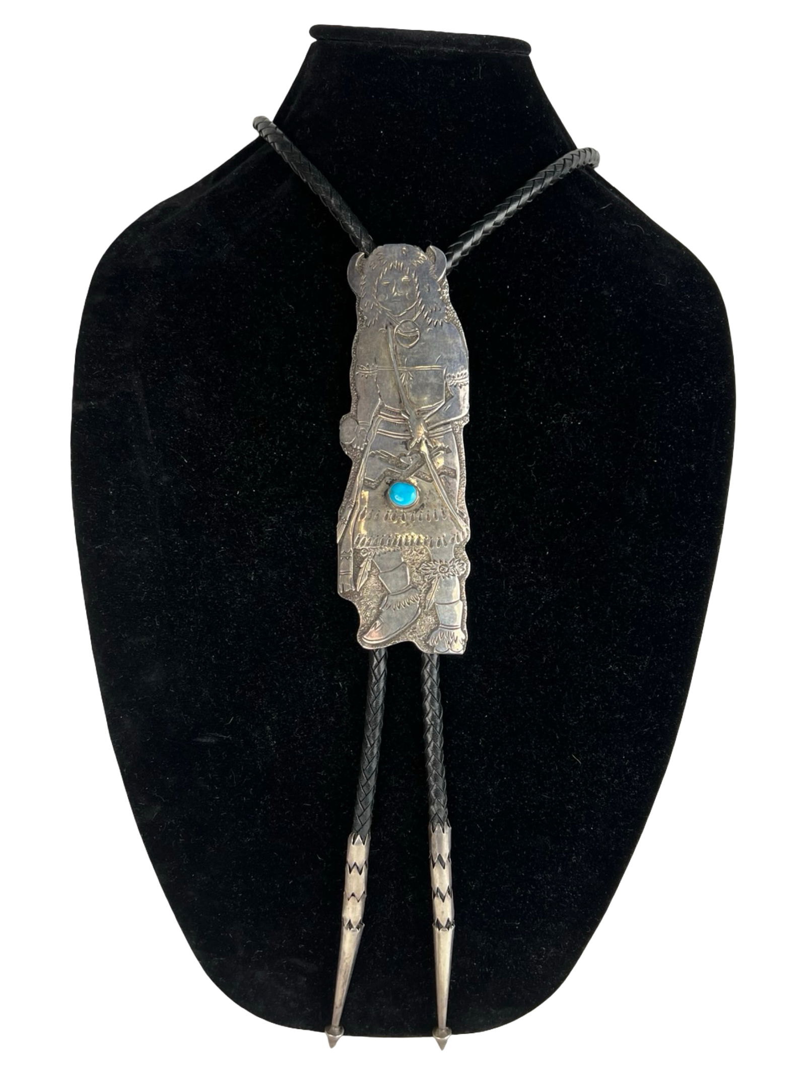 Large Navajo Sterling Silver Bolo Tie- Signed (1 of 5)