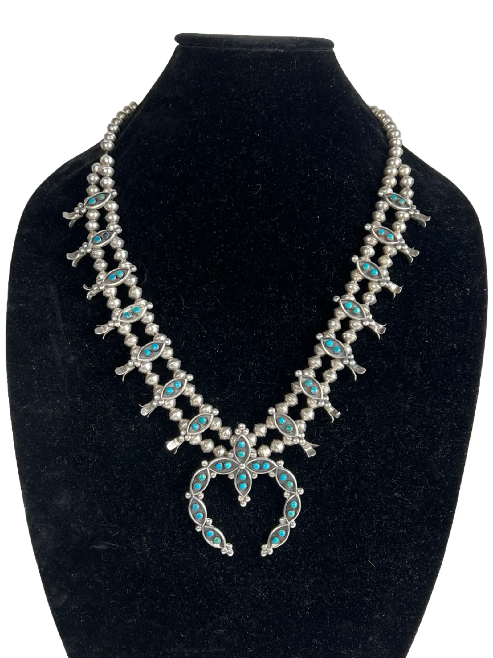 Navajo Sterling Turquoise Squash Blossom Necklace (1 of 6)