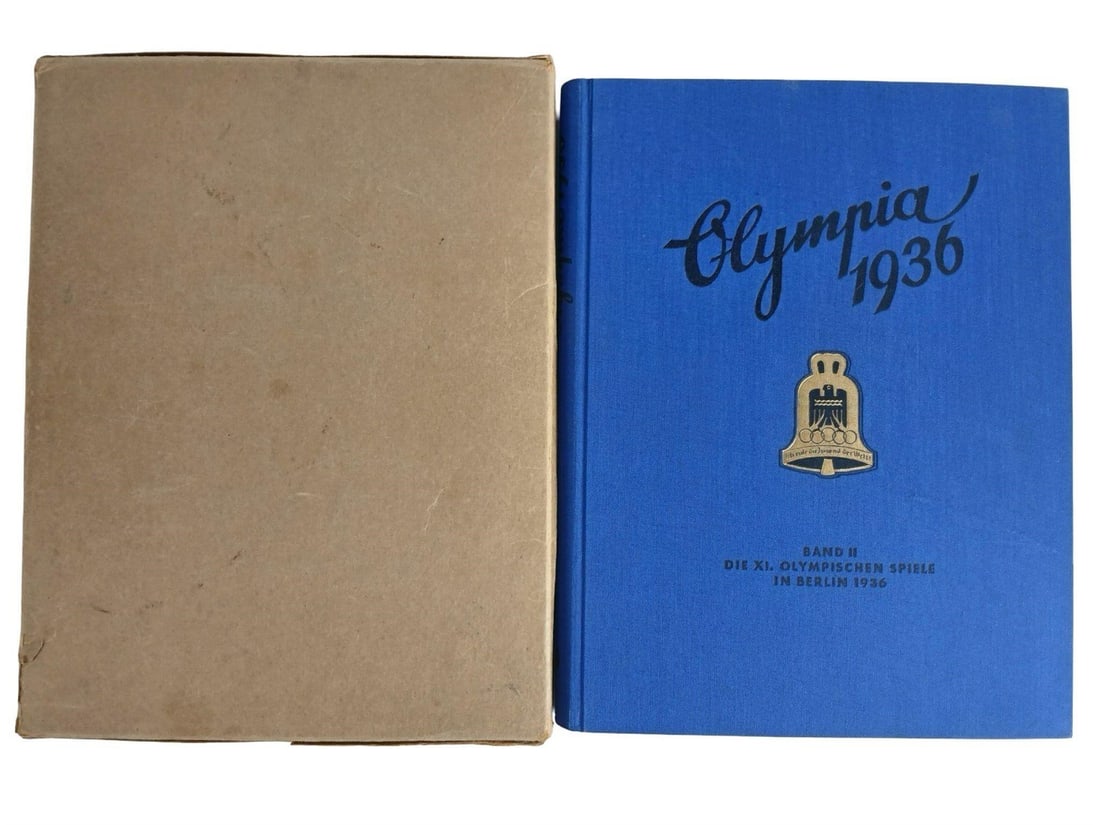1936 Berlin Olympic Games Cigarette Card Album: Original 1936 Olympia 1936 Volume II cigarette card album, documenting the XI Olympic Games held in Berlin. Published by Cigaretten-Bilderdienst Altona-Bahrenfeld, this hardcover edition in blue cloth