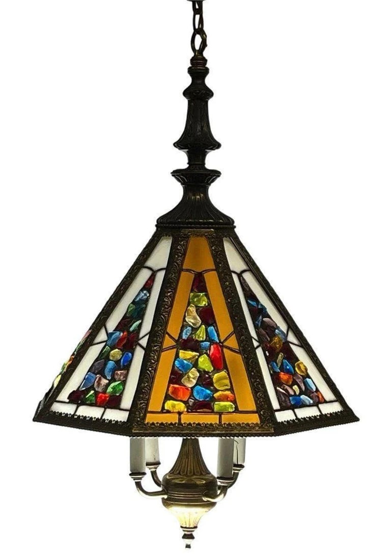 Tiffany-Inspired Stained Glass Pendant Chandelier (1 of 5)