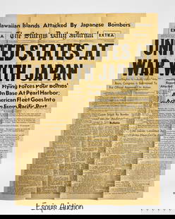 Dec 7 1941 - Pearl Harbor Attack WWII Newspaper: Historic original issue of The Sturgis Daily Journal, dated Sunday, December 7, 1941, announcing the surprise Japanese bombing of Pearl Harbor and America's immediate entry into World War II. Headline