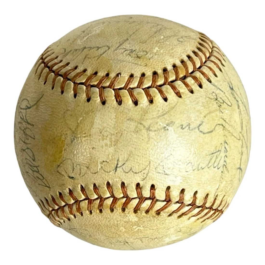 1965 New York Yankees Team Signed Baseball- Mantle: Official American League baseball hand-signed by 22 members of the 1965 New York Yankees, including Hall of Famers and baseball legends. Signatures include Mickey Mantle and manager Johnny Keane on th