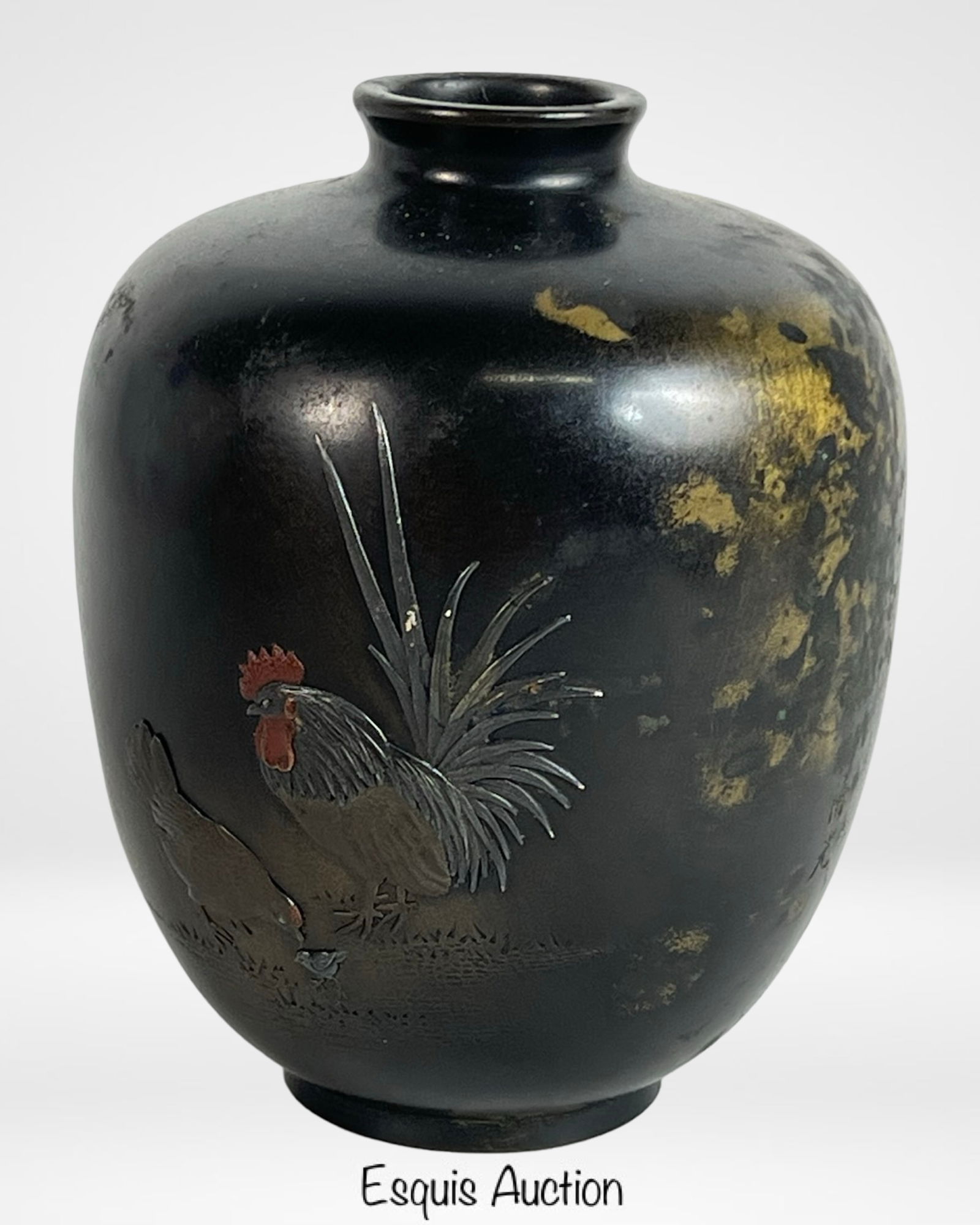 Japanese Meiji Period Bronze Vase with Cockerel (1 of 6)