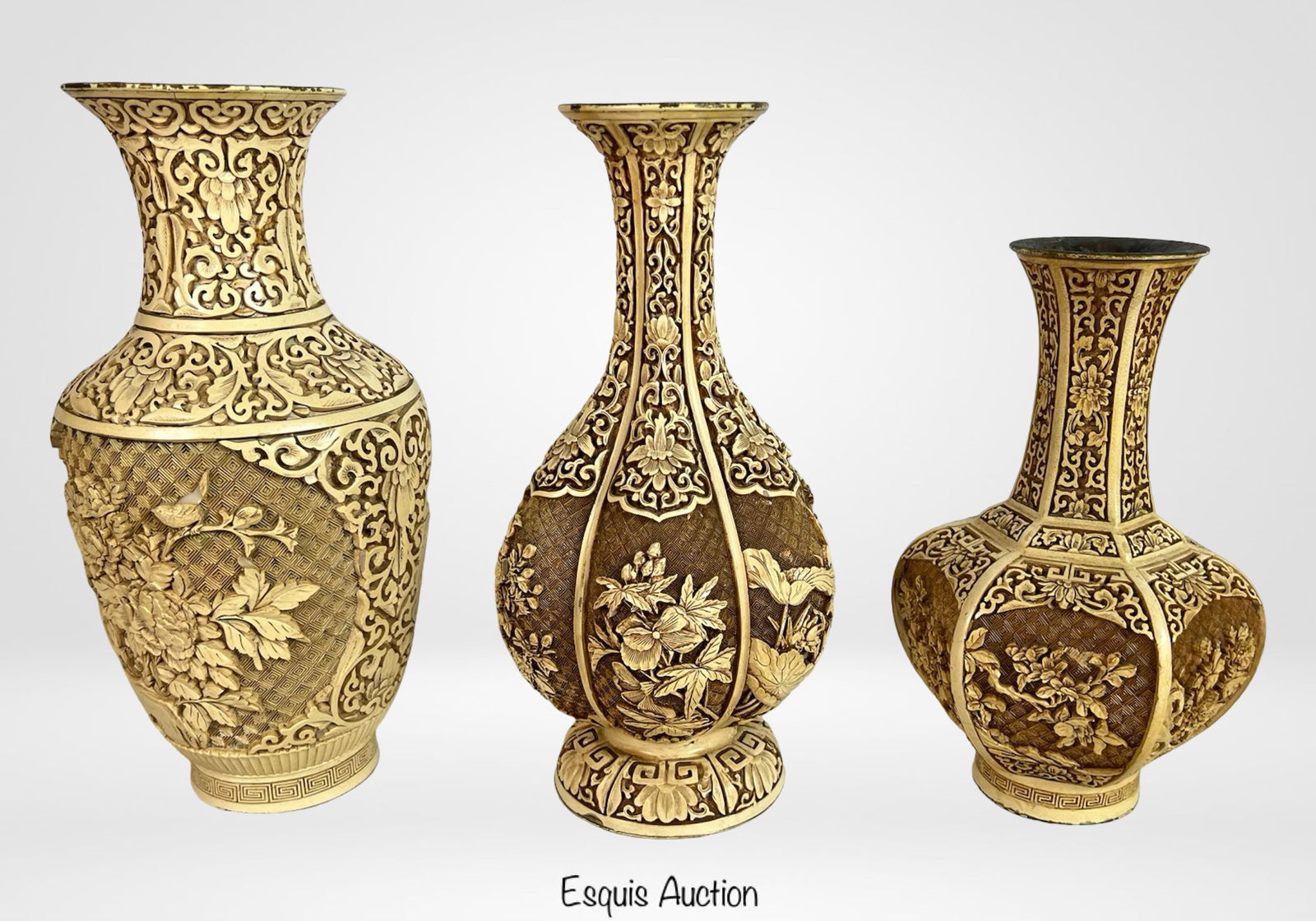 3 Vintage Ivory Dynasty Cast Brass Relief Vases (1 of 6)