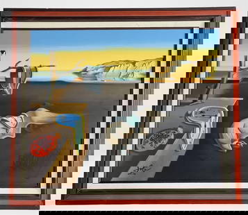 Original Oil Painting in Manner of Salvador DalÃ­: Original oil on canvas rendered in the surrealist style of Salvador DalÃ­, inspired by his iconic 1931 painting The Persistence of Memory. This composition features the signature melting clocks drap