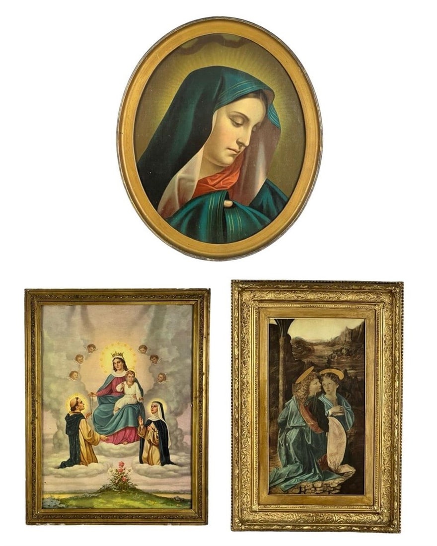 Three Antique Religious Framed Lithograph Prints (1 of 6)