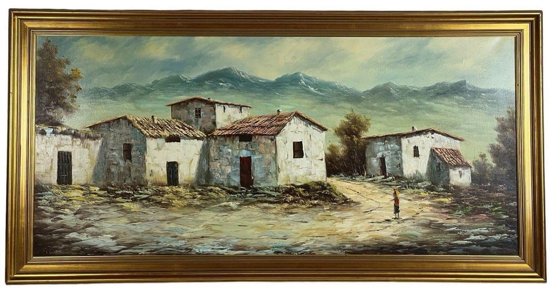 Reyes Large Mount Village Scene Oil Painting (1 of 5)