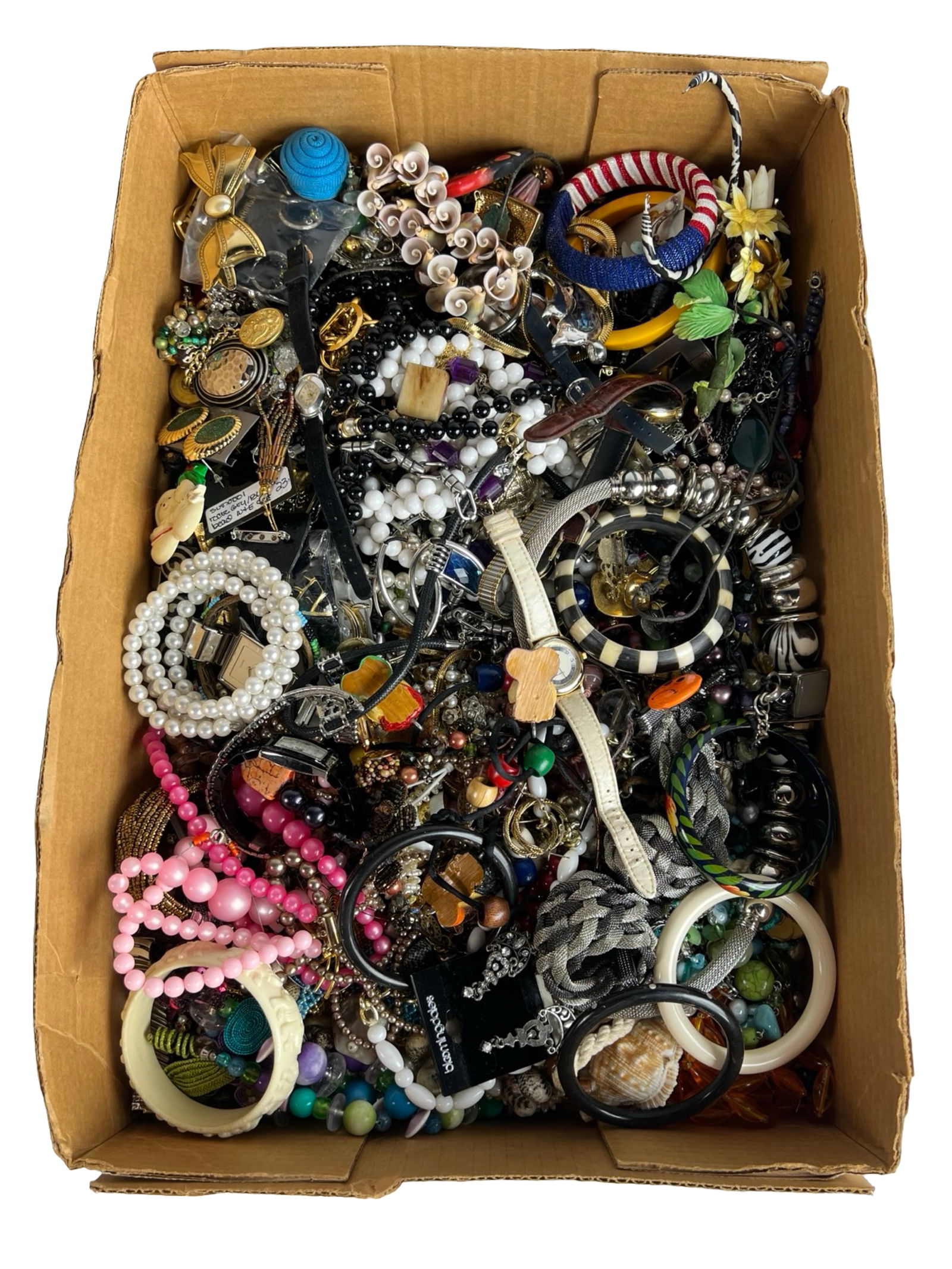 Large Lot of Unsearched Costume and Craft Jewelry: Massive mixed lot of unsearched costume and craft jewelry offered as found. Includes a wide assortment of necklaces, bracelets, earrings, pendants, beads, bangles, and more in a tangle of styles, colo