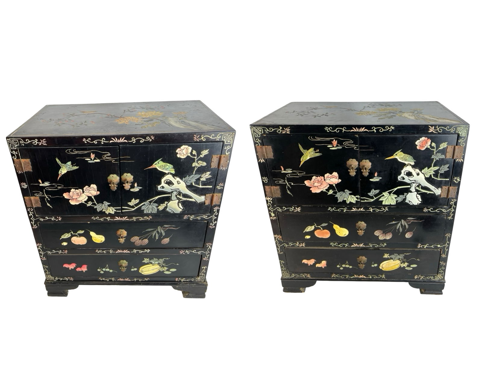 Chinese Lacquered Cabinets - Floral & Bird Motifs (1 of 10)