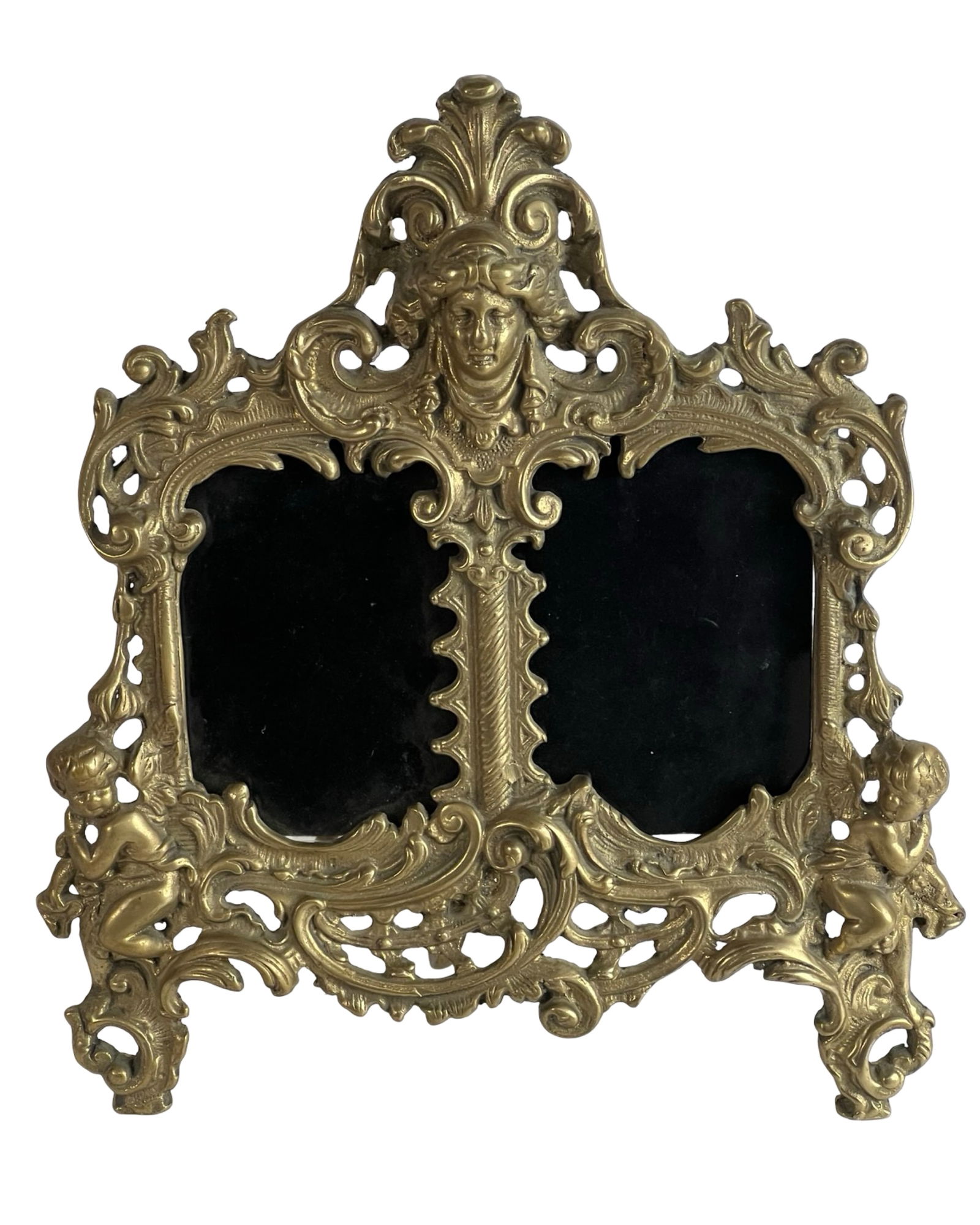 Antique Brass Rococo Double Picture Frame Cherubs (1 of 5)