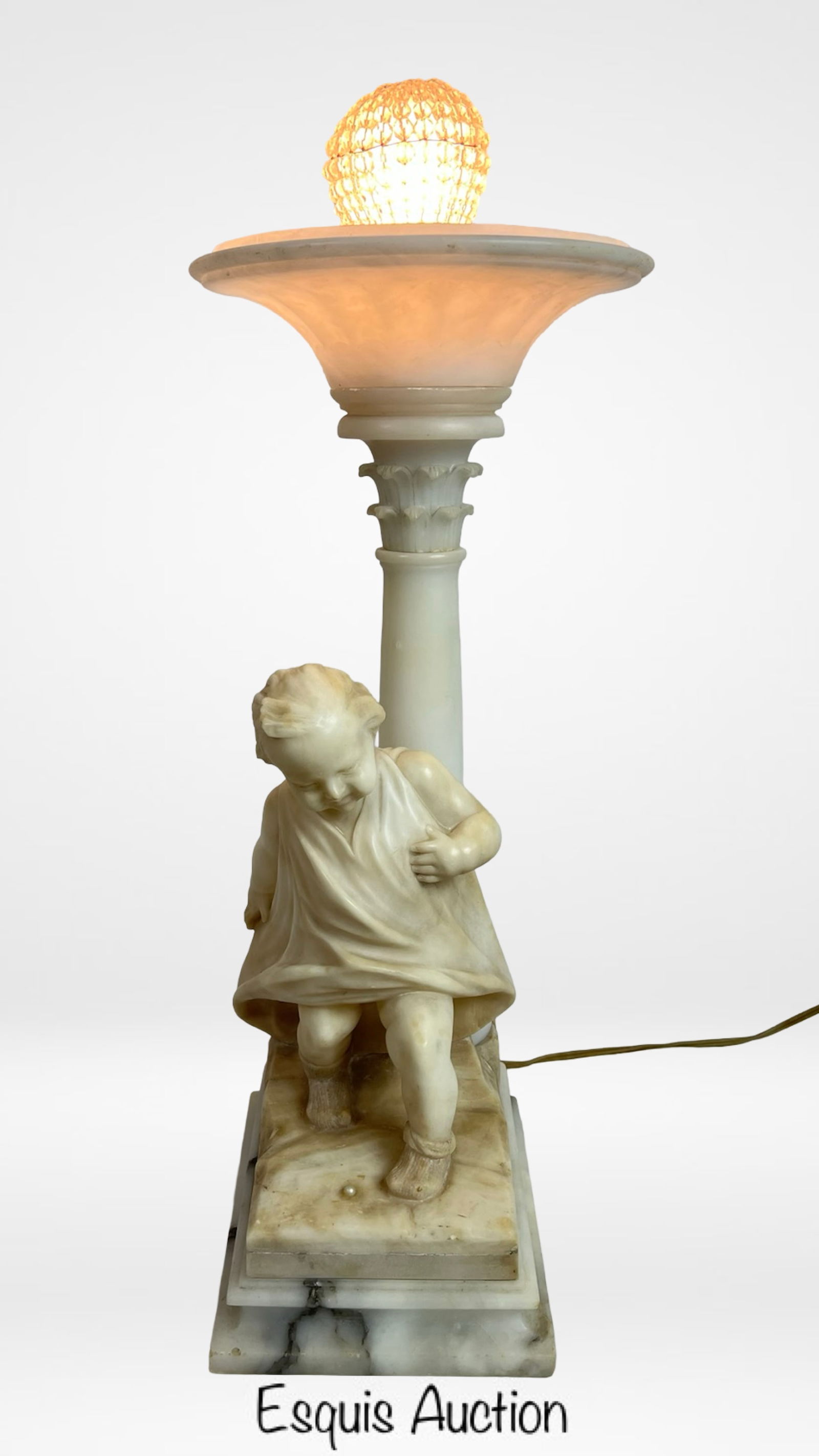 Vintage Carved Alabaster Figural Torchiere Lamp (1 of 8)