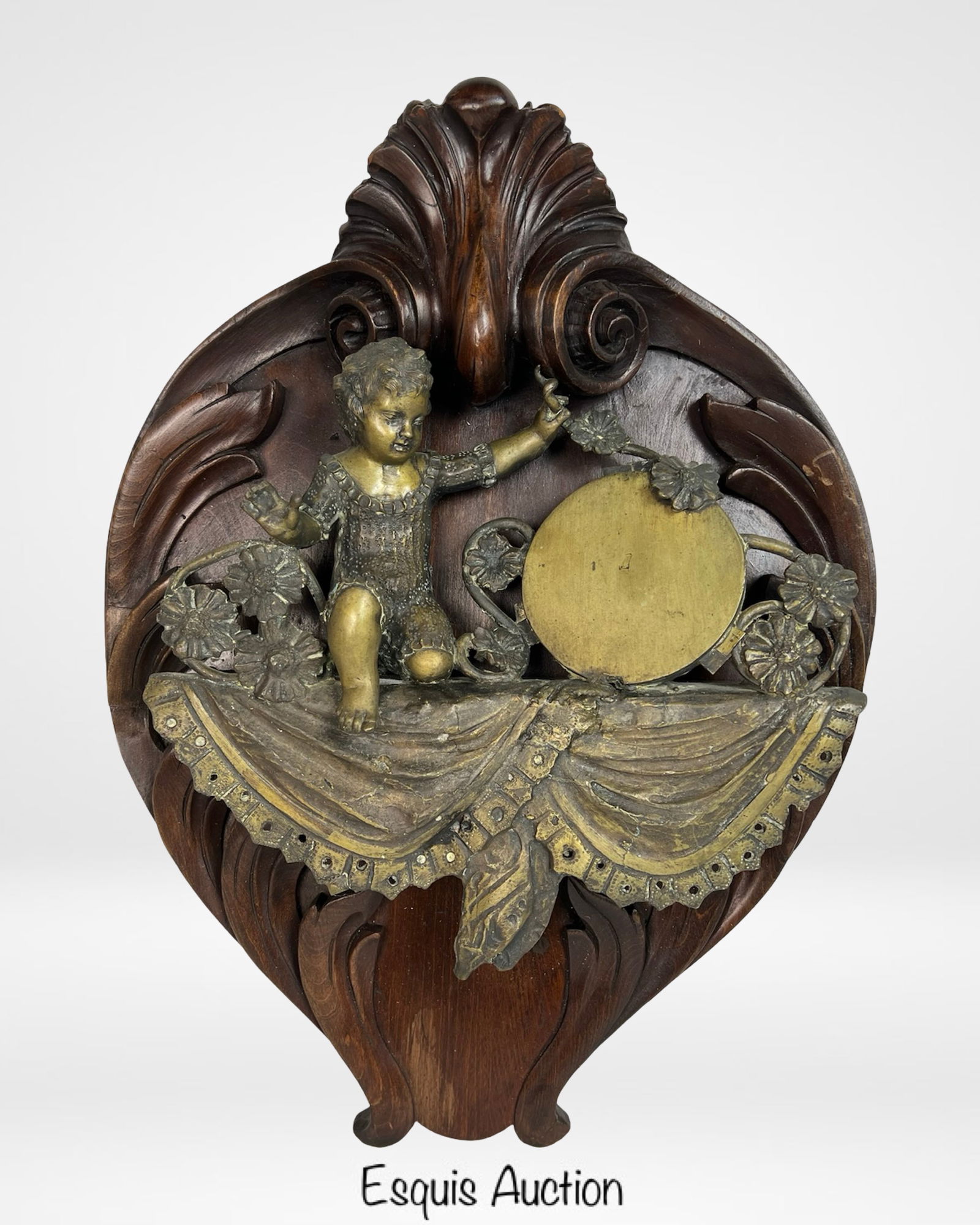 Antique French Carved Wood & Bronze Wall Plaque (1 of 6)