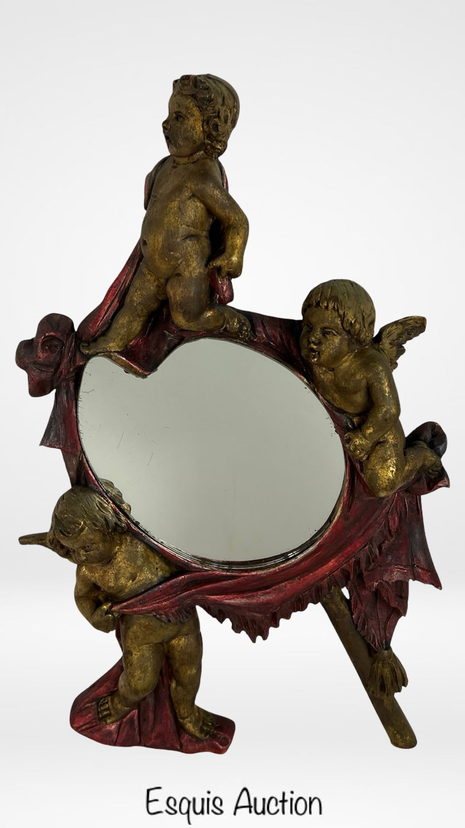 Antique Carved Wood Figural Mirror with Cherubs (1 of 6)