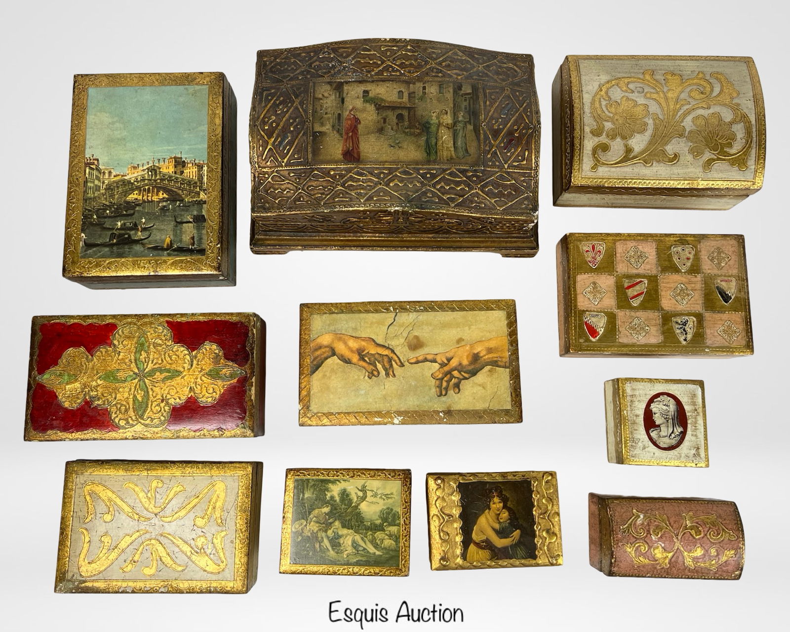 Hand-Painted Italian Florentine Gilt Wood Boxes (1 of 5)