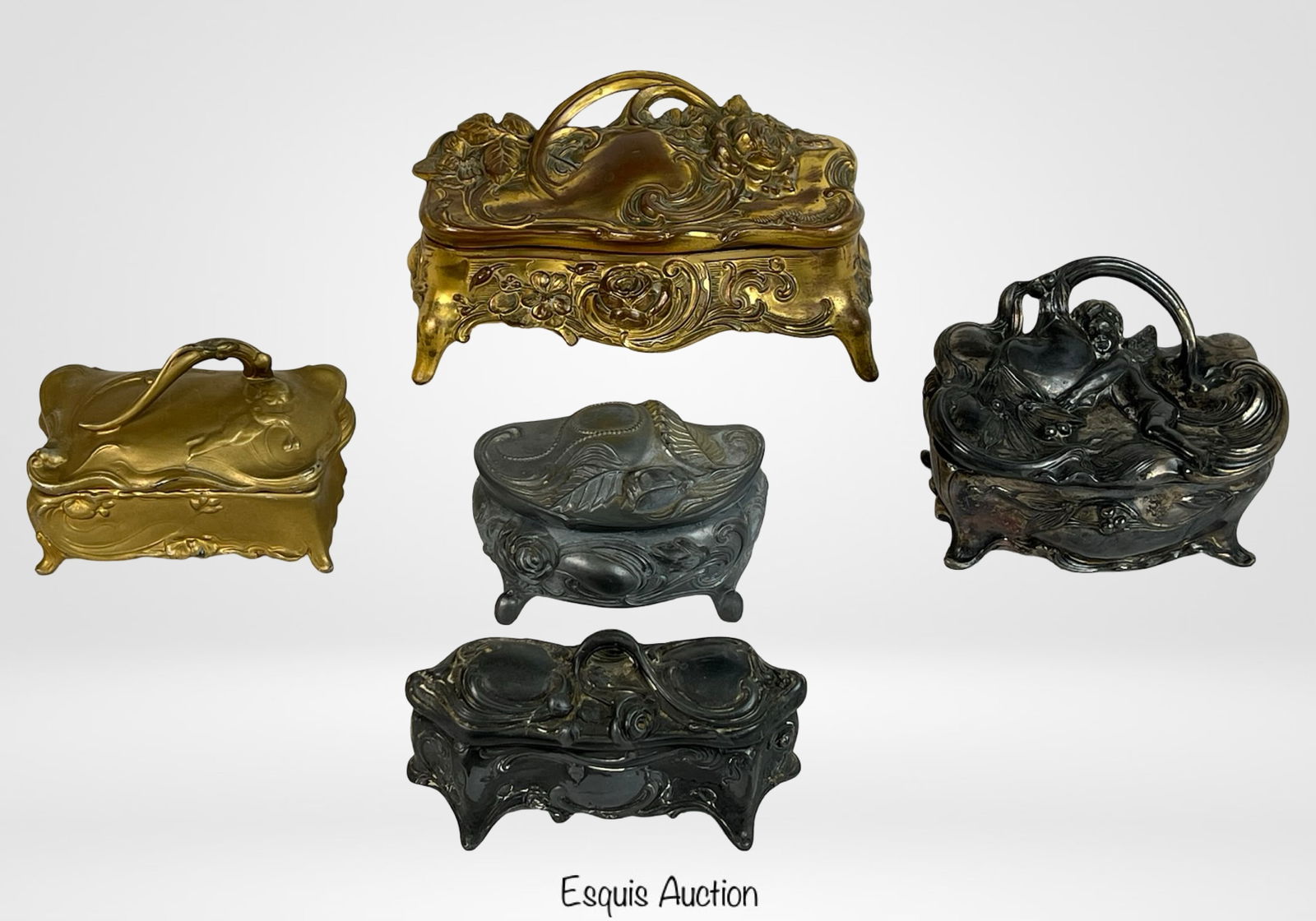 Antique Art Nouveau Metal Jewelry Caskets/ Boxes (1 of 7)