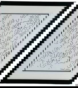 Hunt Slonem (Attributed) - Bunnies Drawing: Playful black marker drawing on paper attributed to Hunt Slonem, depicting a whimsical grid of expressive bunny portraits in the artist's signature style. Each rabbit is rendered in freehand with spon