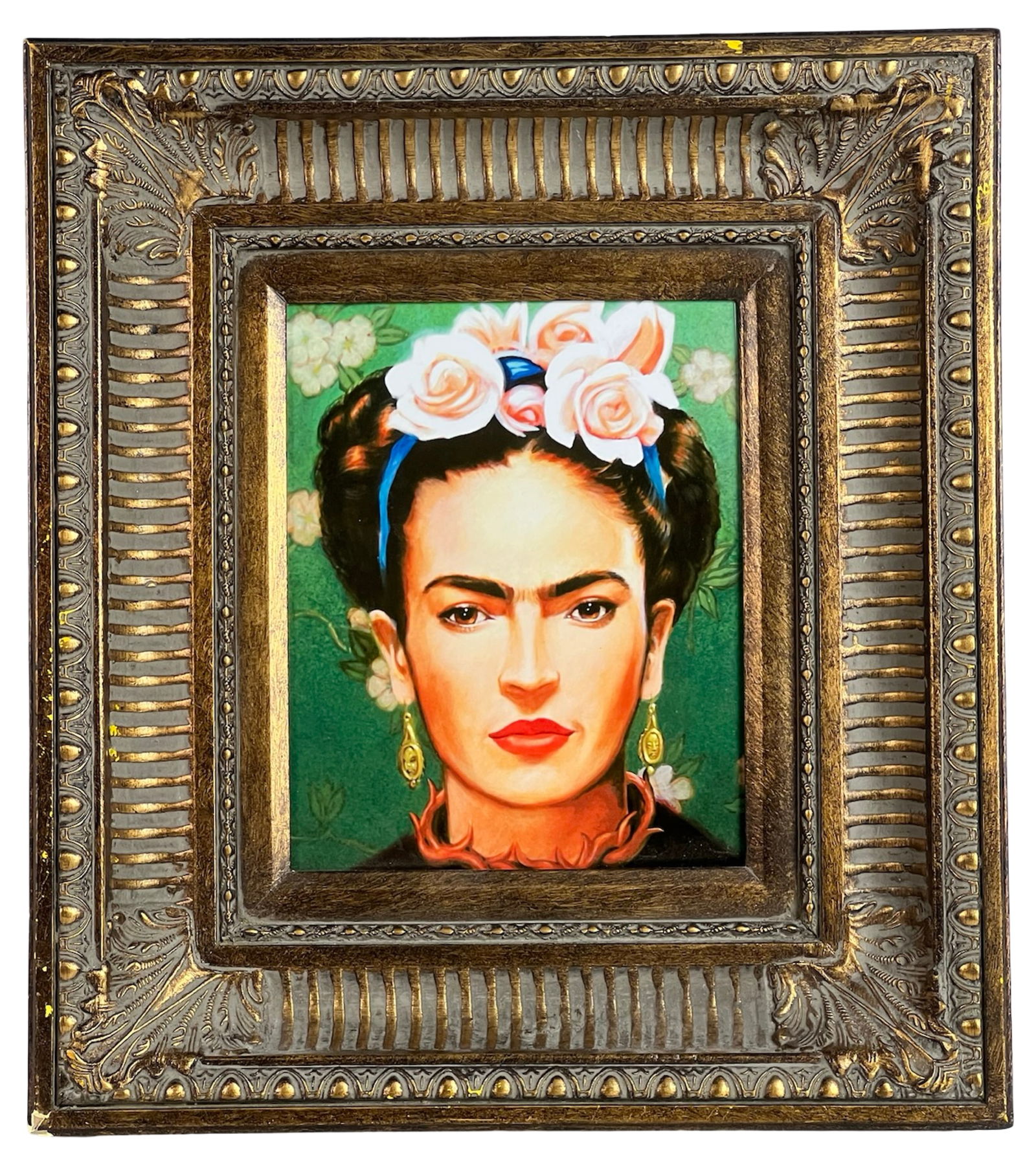 Frida Kahlo Portrait- Ceramic Art TIle: Vivid and striking, this decorative ceramic tile art features a portrait of Frida Kahlo, the iconic Mexican painter known for her emotionally raw self-portraits and bold, symbolic style. Set against a