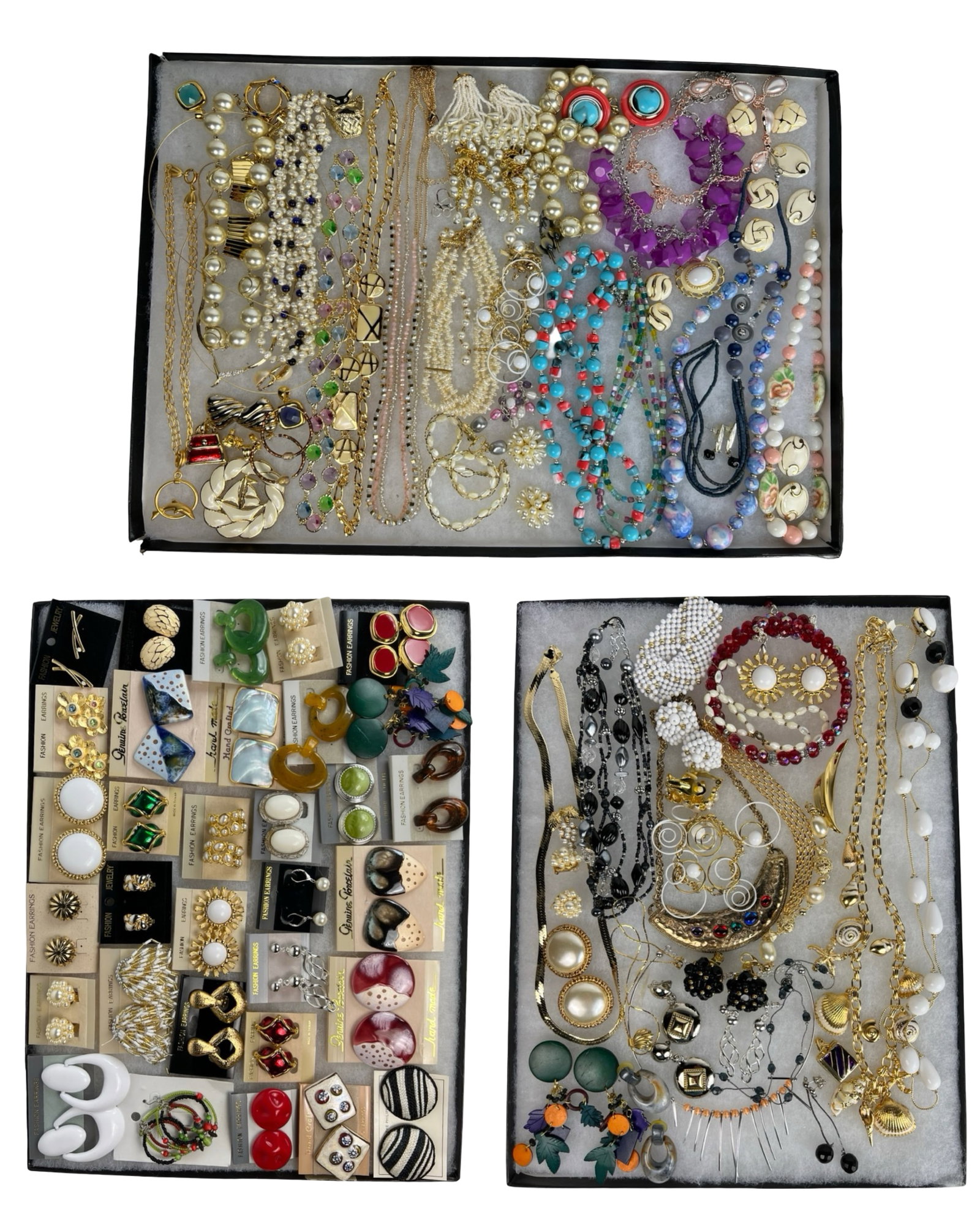 Assortment of Costume Jewelry - Sparkling Variety: Elevate your style with this dazzling Assortment of Costume Jewelry. Bursting with variety, this collection features an array of necklaces, earrings, bracelets, and more, each piece designed to add a 