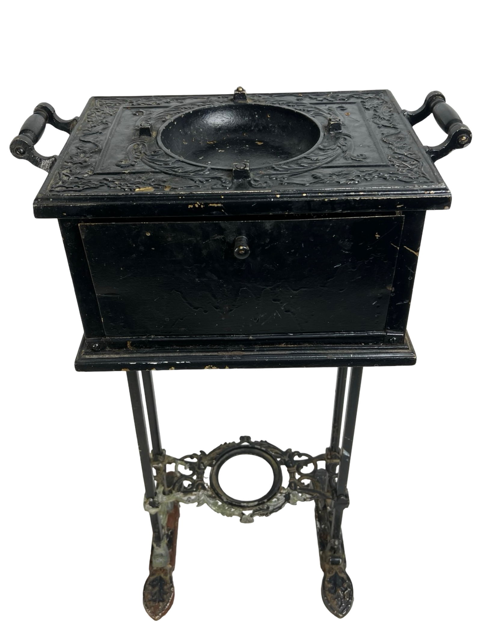 Antique Cast Iron Smoking Stand w Embossed Ashtray (1 of 5)