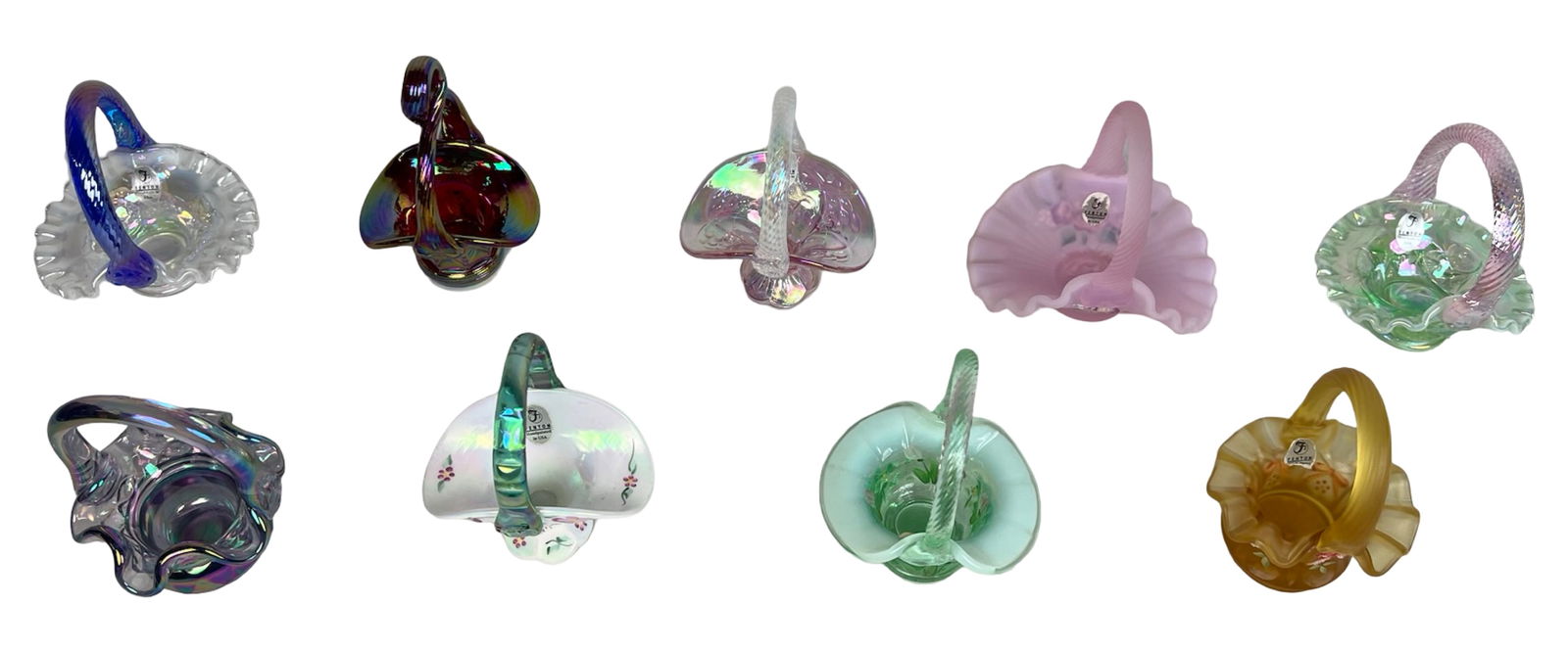 Fenton Iridescent Hand-Painted Art Glass Baskets (1 of 5)