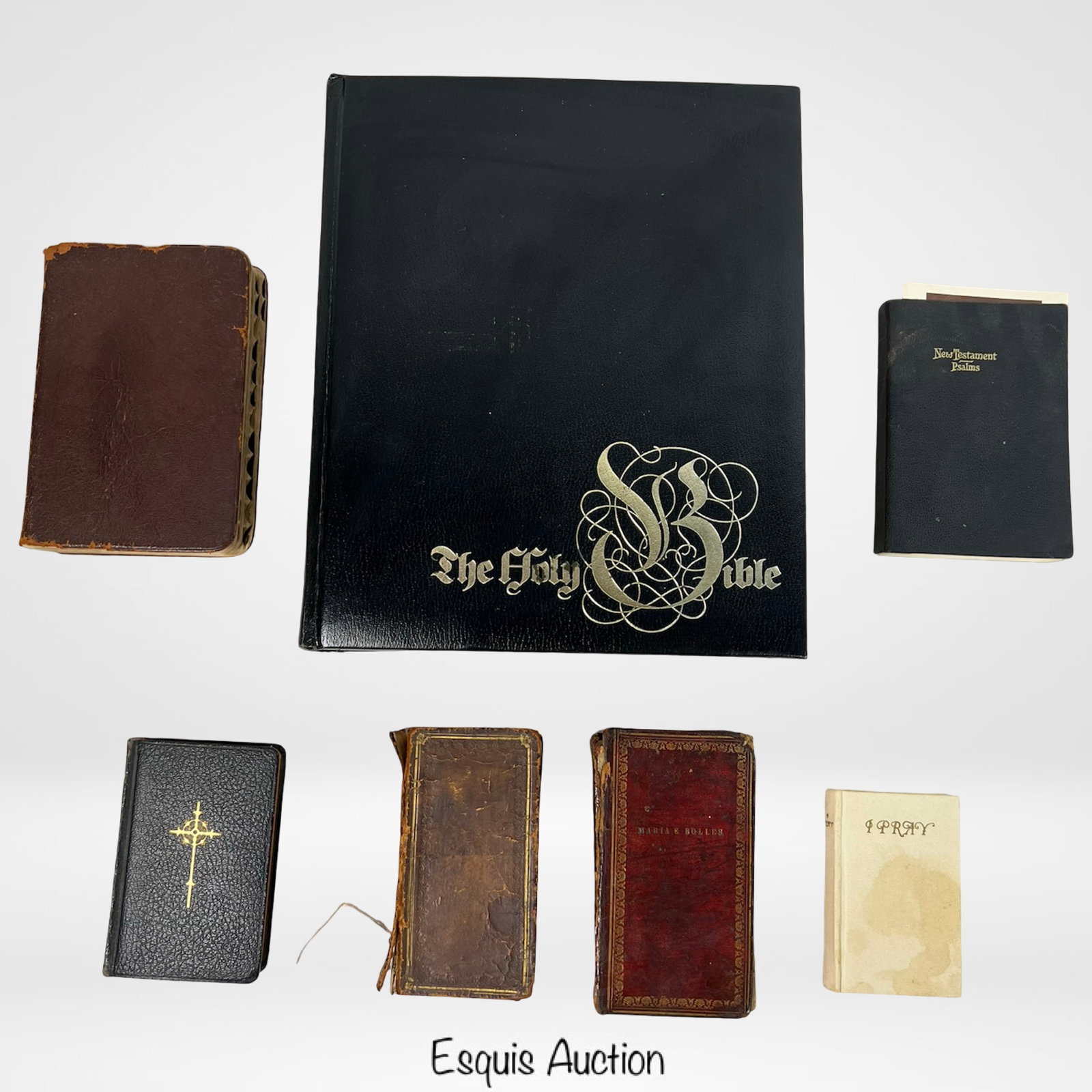 Antique and Vintage Religious Books & Bibles 1812-: A thoughtful assortment of antique and vintage religious books spanning over a century, including various editions of the Holy Bible and devotional texts. Highlights include an early American Bible pu