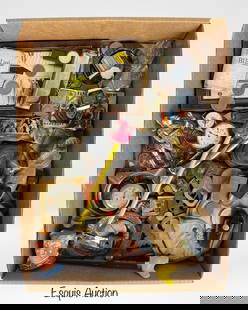 Grandfather's Junk Drawer Lot: Eclectic "junk drawer" lot packed with a nostalgic assortment of vintage items, ideal for collectors or resale. Contents include pocket watches, harmonicas, belt buckles, military-style tokens, bottle
