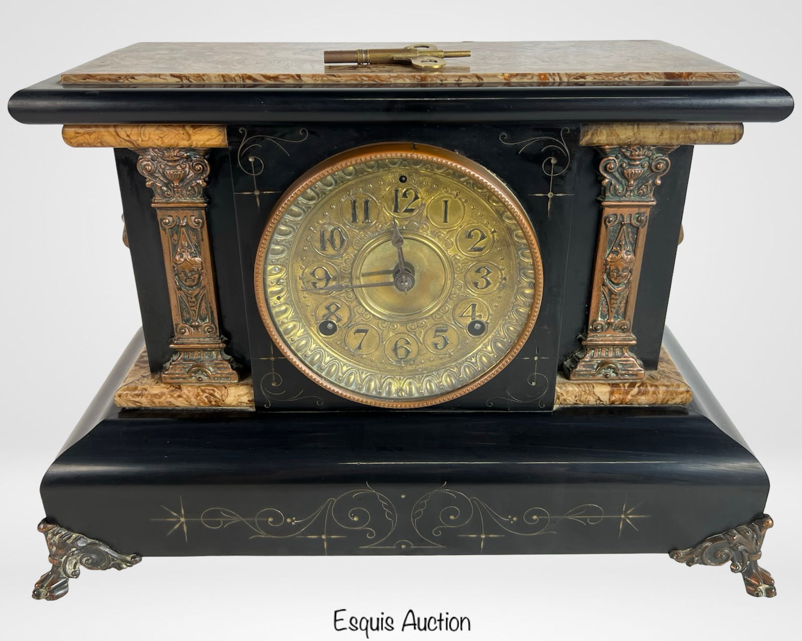 Antique Seth Thomas Black Mantel Clock- Lion Heads (1 of 6)