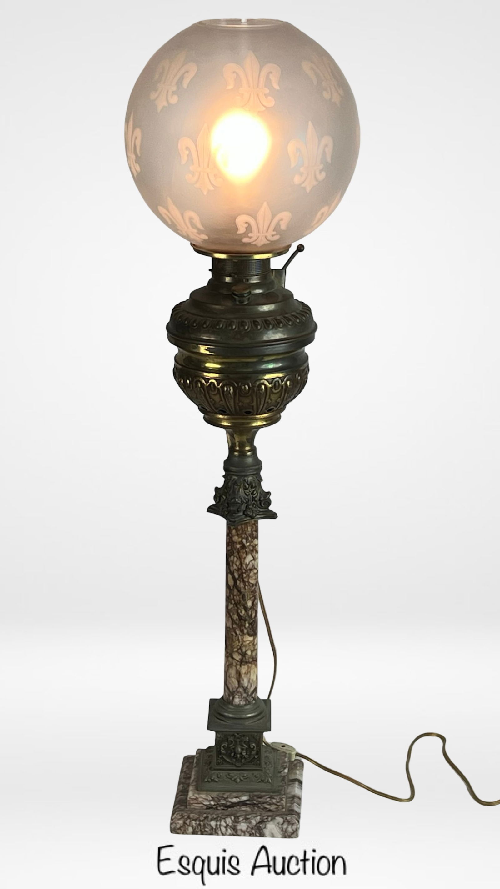 Antique Victorian Bronze & Marble Converted Lamp (1 of 6)